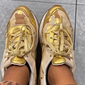 Schutz Gold and Tan Women's Sneakers
